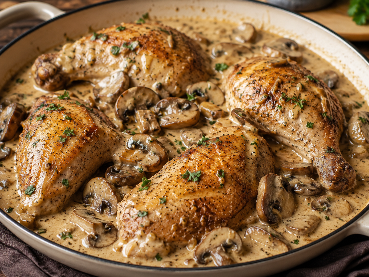 Pintade aux champignons & crème